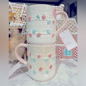 2 New Peppermint & Pine Pastel Pink Lights mugs, Set of 2!